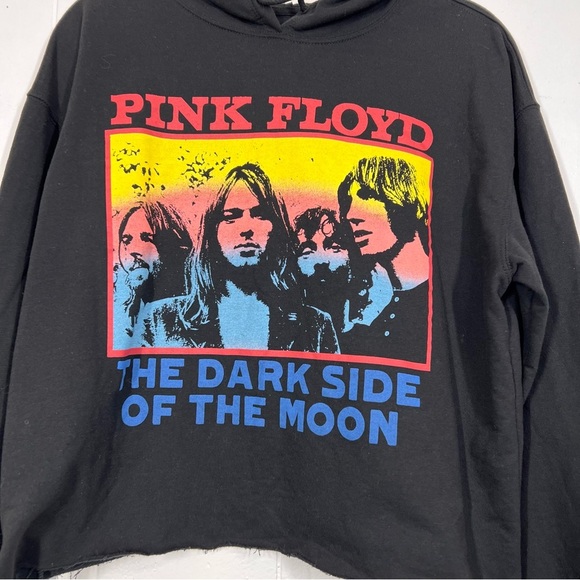 Pink Floyd Black Graphic Hoodie Sweater Cropped Frayed Hem Large Music Cozy - Picture 2 of 6